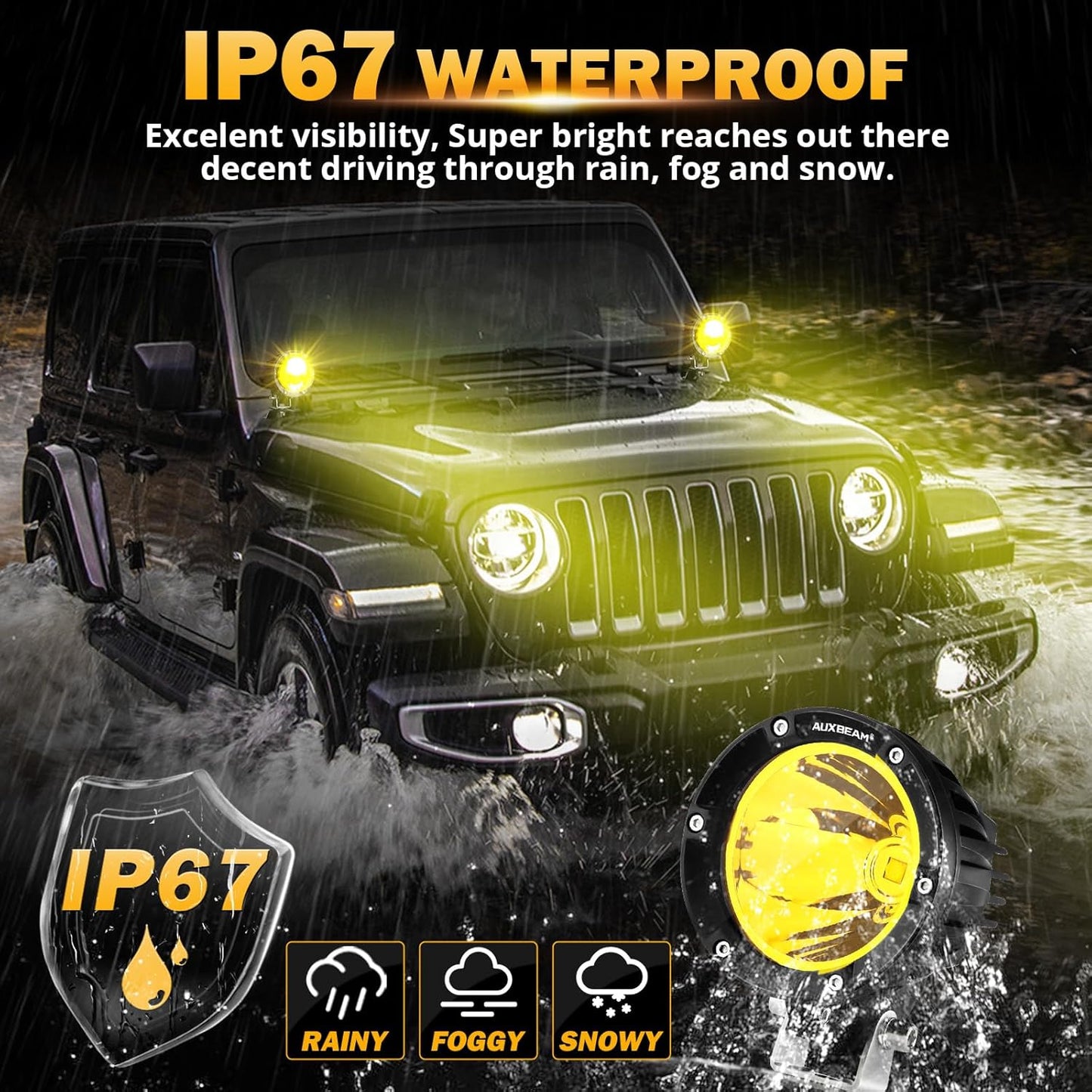 Auxbeam 4In 72W Amber Round Led, 2PCS 7200LM Amber Light Pod with Wiring Harness Kit