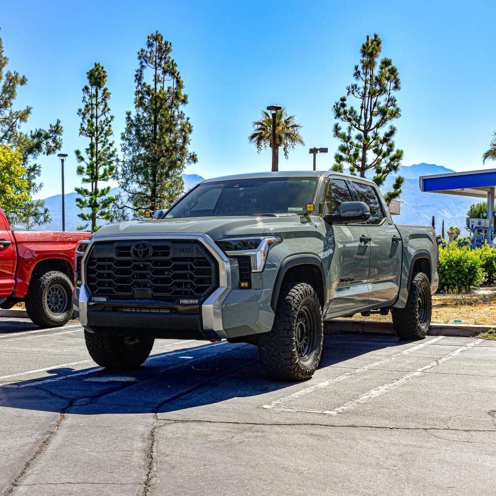 +2022 Toyota Tundra Led vent cover (ASA Matte Black) Baja Designs S2 + Baja Designs S2 SAE Black Light Pod Pair