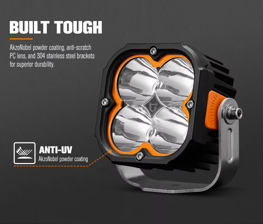 LIGHTFOX 5 Inch 50w Auxiliary Offroad Assembly Cube Led Pod Light Combo Beam LED