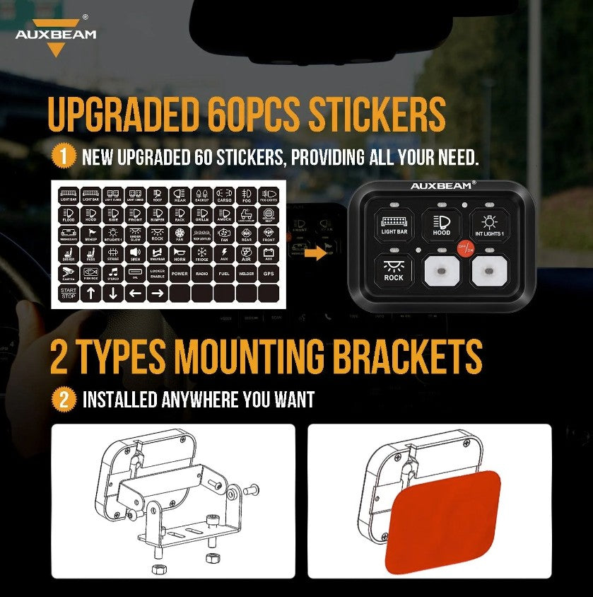 +2024 Tacoma/4Runner Switch panel mount (fit Auxbeam 6 Gang) + Single Series 6 Gang BLUE