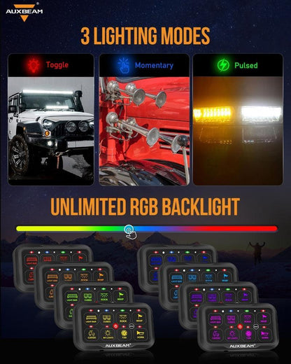 +2024 Tacoma/4Runner Switch panel mount (fit Auxbeam 8 Gang) + AR Series 8 Gang (AR-800)