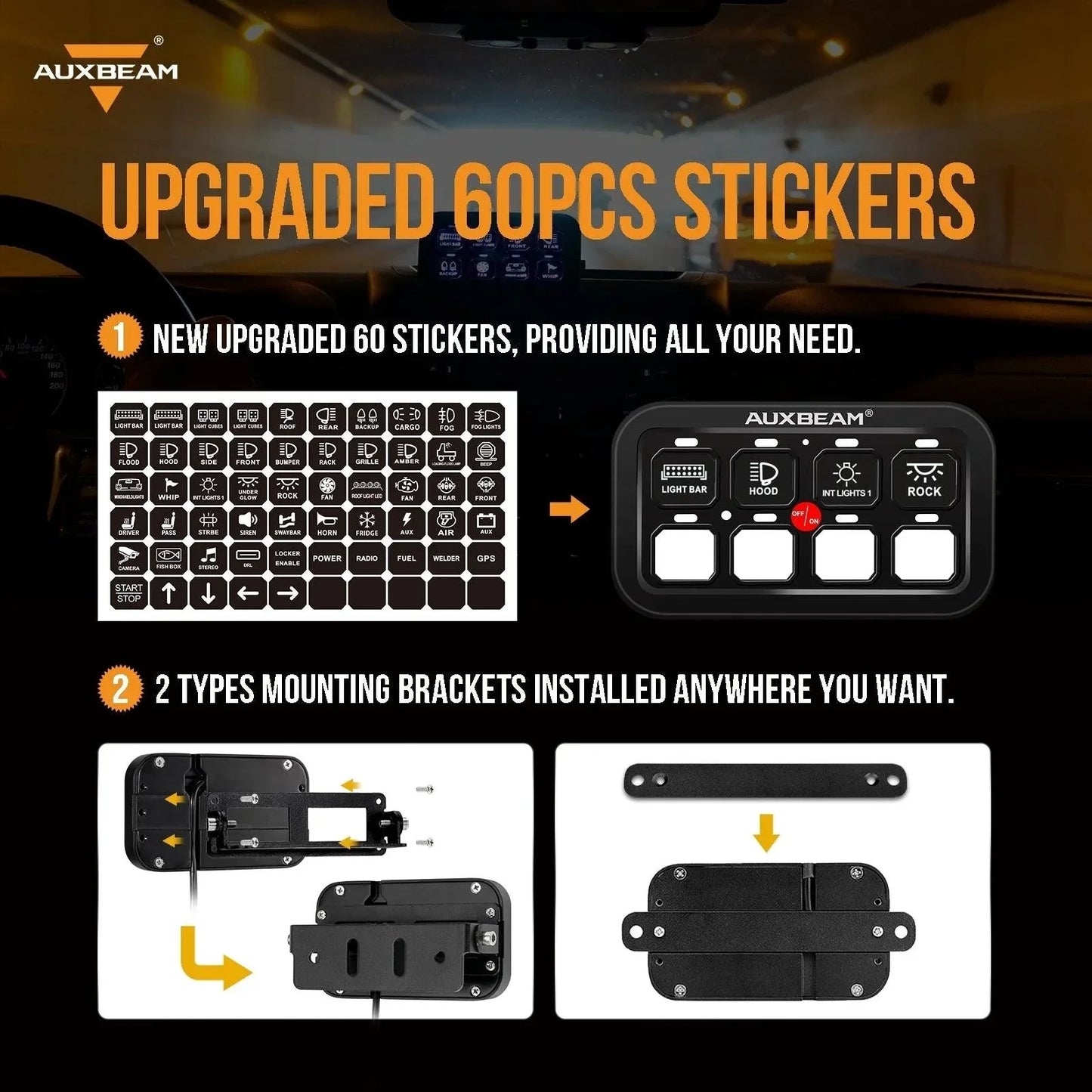 +2024 Tacoma/4Runner Switch panel mount (fit Auxbeam 8 Gang) + Single Series 8 Gang (BB80)