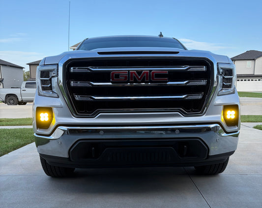 2019-2022 GMC Sierra 1500 SLE vent cover (ASA Matte Black) + SS3 SAE/DOT PRO LED Pod