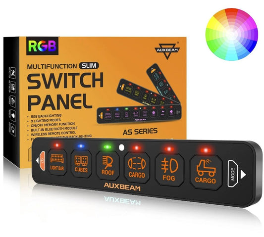 6 Gang LED Switch Panel Flat, Off Road Light Controller RGB Series