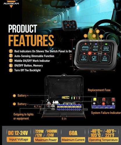 +2023 Colorado/Canyon USB USB-C Auxiliary Switch Panel + 6 Gang Switch Panel Auxbeam