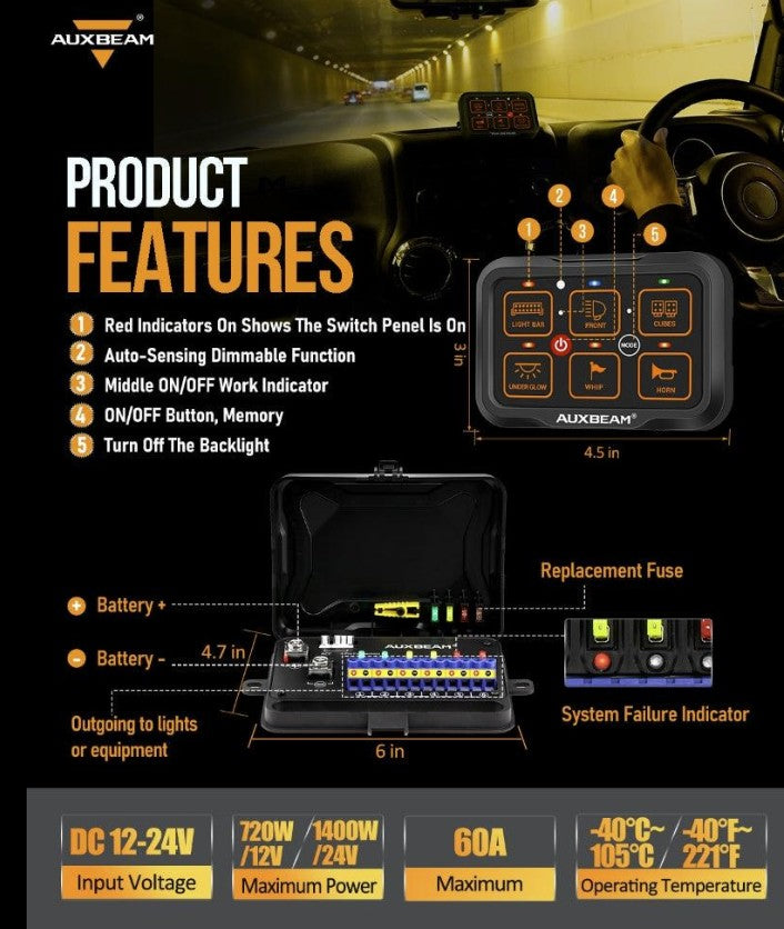 +2023 Colorado/Canyon USB USB-C Auxiliary Switch Panel + 6 Gang Switch Panel Auxbeam