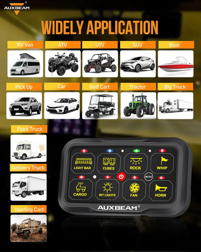 AR Series 8 Gang (AR-820) RGB Switch Panel with APP, Toggle/ Momentary/ Pulsed Mode Supported (Two-Sided Outlet)