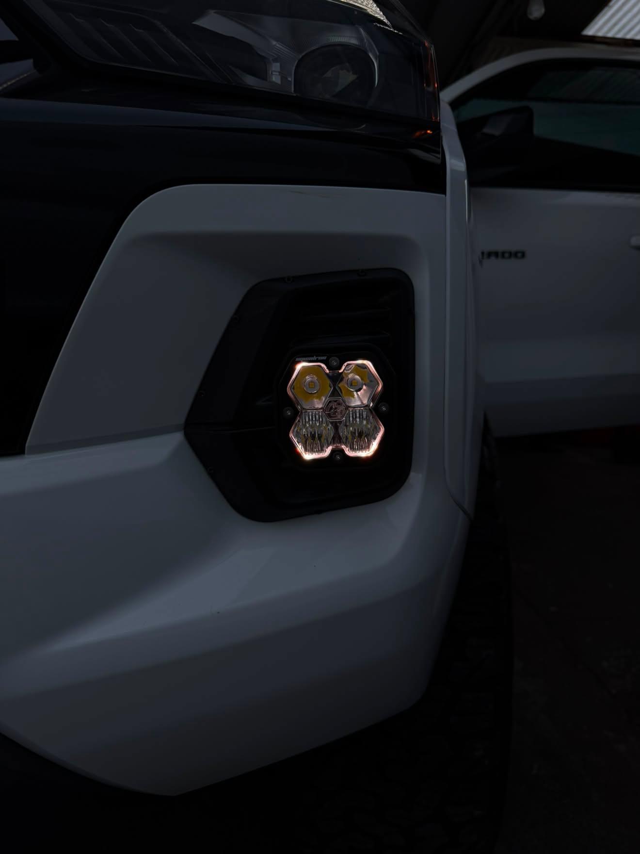+2024 Colorado LT/TrailBoss vent cover (ASA Matte Black) + Squadron Sport 2.0 Black LED Auxiliary Light Pod Pair